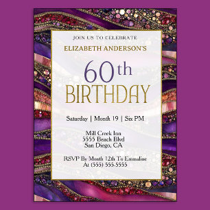 Convite Aniversário de 60 anos em Purple Gold Moderno com