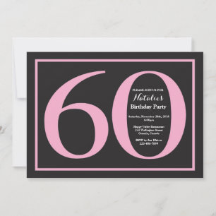 Convite Aniversário de 60 anos em quadro-negro rosa e pret