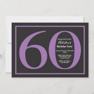 Convite Aniversário de 60 anos em roxo e preto em quadro n