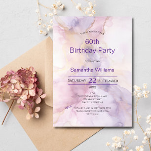 Convite Aniversário de 60 anos em tons de rosa, roxo e dou
