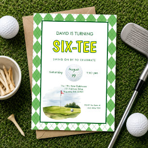 Convite Aniversário de 60 anos Funny Six-tee Golf