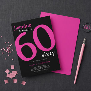 Convite Aniversário de 60 anos Glam Rosa Choque Preto Chic