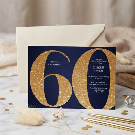 Convite Aniversário de 60 anos glitter dourado azul naval 
