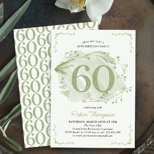 Convite Aniversário de 60 anos Green Dainty Wildflower Núm