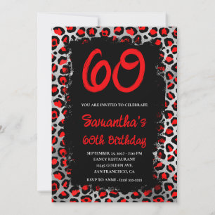 Convite Aniversário de 60 anos Leopardo Vermelho e Prata P