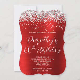 Convite Aniversário de 60 anos Luxuoso Vermelho Brilho Pra