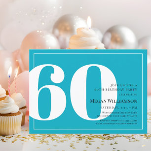 Convite Aniversário de 60 anos Moderno Aqua e Escrita Bran
