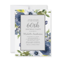 Aniversário de 60 anos Navy Amarelo Branco Floral 