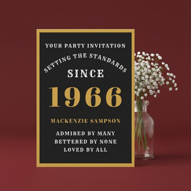 Convite Aniversário de 60 anos personalizado 1966 Preto Do (1966 birthday invitation. Red background.)