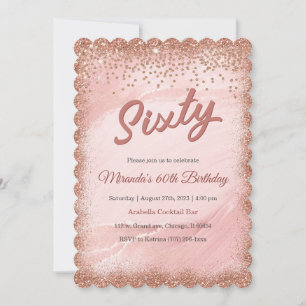 Convite Aniversário de 60 anos personalizado em Rosa Doura