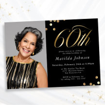 Aniversário de 60 anos Preto e Dourado Foto Elegan
