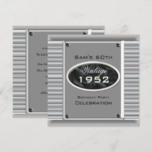 Convite Aniversário de 60 anos Preto Prata Vintage Masculi