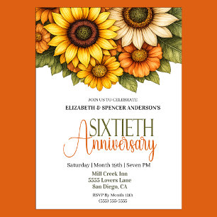 Convite Aniversário de 60 anos Pretty Sunflowers