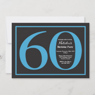 Convite Aniversário de 60 anos quadro-negro azul e preto