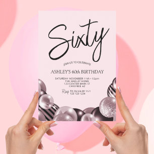 Convite Aniversário de 60 anos Rosa e Preto Moderno