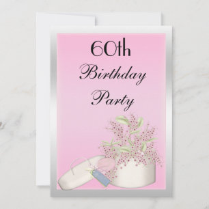 Convite Aniversário de 60 anos Rosa Floral & Prata