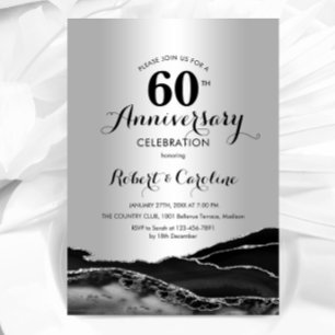 Convite Aniversário de 60 anos Silver Black
