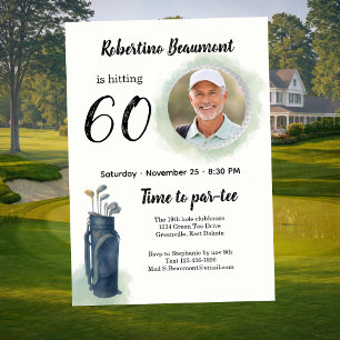 Convite Aniversário de 60 anos tema de golfe elegante masc