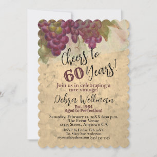 Convite Aniversário de 60 anos Tema Vinho Aquarela Rústica
