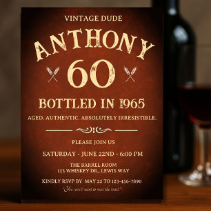 Convite Aniversário de 60 anos Vintage Engarrafado em 1965