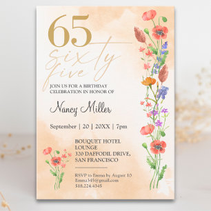 Convite Aniversário de 65 anos da Soft Wildflower para Ela
