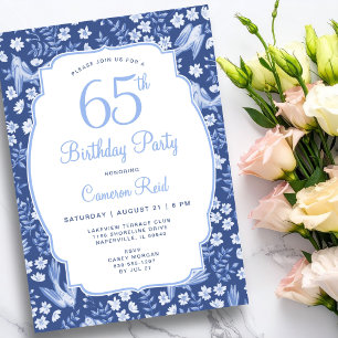 Convite Aniversário de 65 anos Elegante Feminino Floral Pá