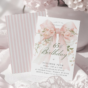Convite Aniversário de 65 anos Elegante Floral Rosa em Aqu
