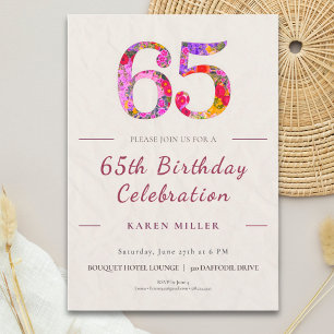 Convite Aniversário de 65 anos Floral - Celebração Elegant