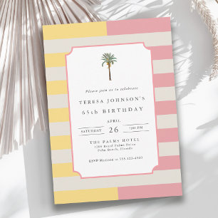 Convite Aniversário de 65 anos Palm Beach Listra Pastel Tr
