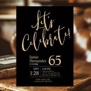 Convite Aniversário de 65 anos Vamos Celebrar Black Gold