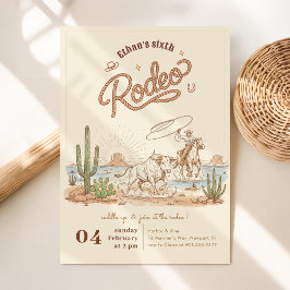 Convite Aniversário de 6 anos Cowboy Rodeo Gingham Rústico