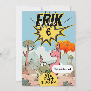 Convite Aniversário de 6 anos do Dino personalizado para m