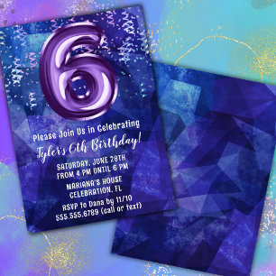 Convite Aniversário de 6 anos do Menino Roxo Azul