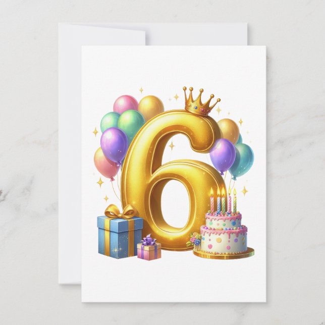 Convite Aniversário de 6 anos dourado (Frente)