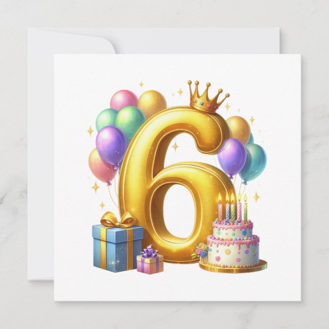 Convite Aniversário de 6 anos dourado (Frente)