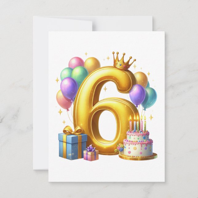 Convite Aniversário de 6 anos dourado (Frente)
