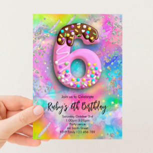 Convite Aniversário de 6 anos Estrela Dourada Brilho Arco-