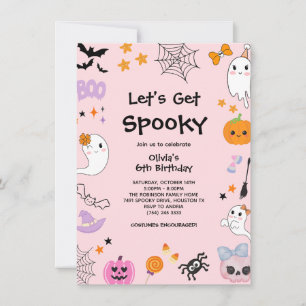 Convite Aniversário de 6 anos Pink Let's Get Spooky Hallow