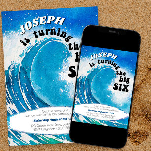 Convite Aniversário de 6 anos The Big Six Ocean Surfing Wa
