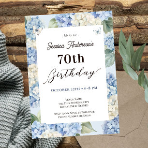 Convite Aniversário de 70 anos Blue Hydrangea Adult Garden