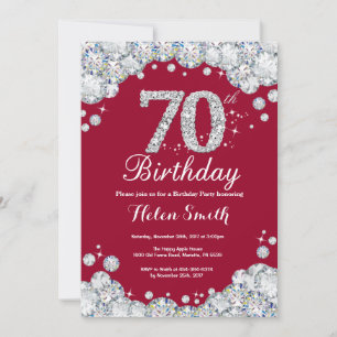Convite Aniversário de 70 anos Burgundy Vermelho e Prata D