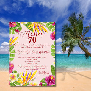 Convite Aniversário de 70 anos Colorido Aloha Rosa Havaian