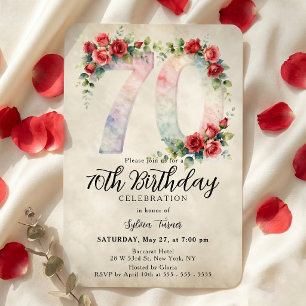 Convite Aniversário de 70 anos com aquarela vintage elegan