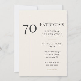 Convite Aniversário de 70 anos Creme e Dourado Elegante