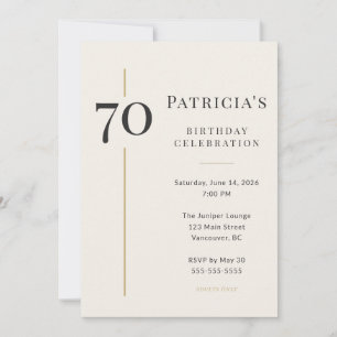 Convite Aniversário de 70 anos Creme e Dourado Elegante