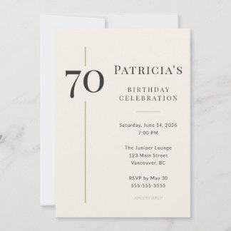 Convite Aniversário de 70 anos Creme e Dourado Elegante