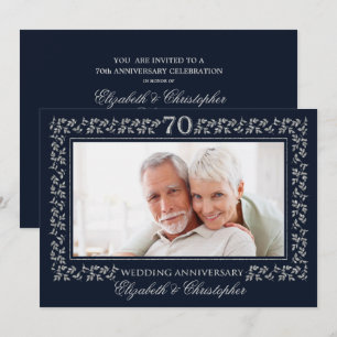 Convite Aniversário de 70 anos de Casamento Foto Azul Mari