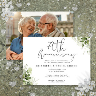 Convite Aniversário de 70 anos de Casamento Foto Floral Ve