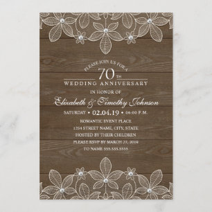 Convite Aniversário de 70 anos de Casamento Rustic Wood Co