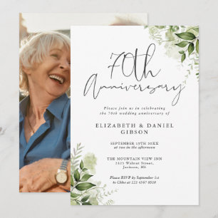Convite Aniversário de 70 Anos de Casamento Verde Floral